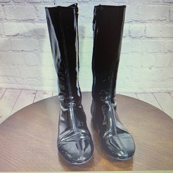 Burberry Shoes - Burberry Patent Leather Embossed logo black Midcalf Boots Size 8